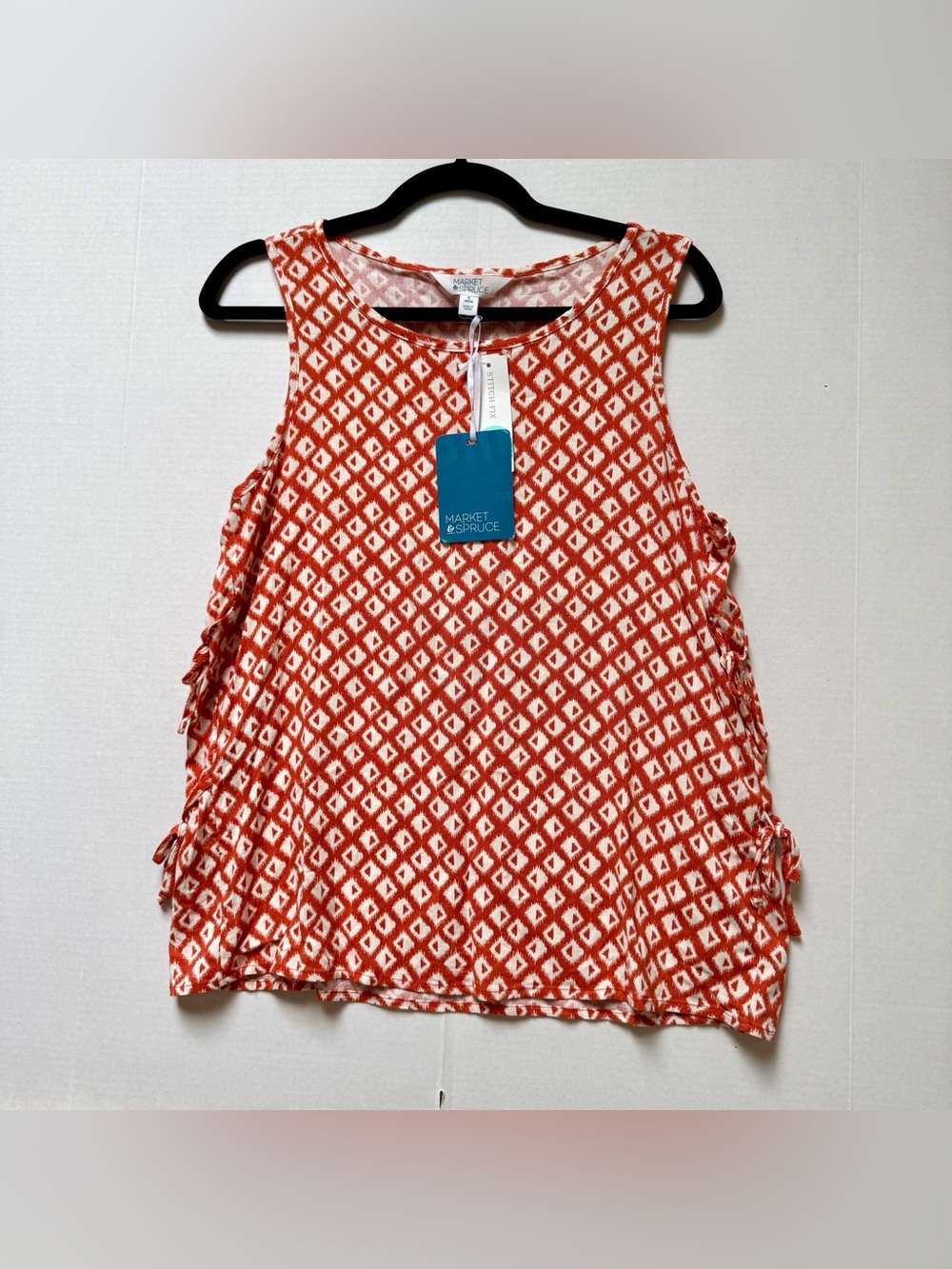 Market & Spruce Orange and White Geometric Tie-Side Tank Size Medium Petite NWT